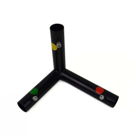 Black 3 Way corner fitting for DIY Golf Sim Enclosure with white background