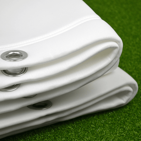 White Golf Impact screen Folded on top of green artificial grass