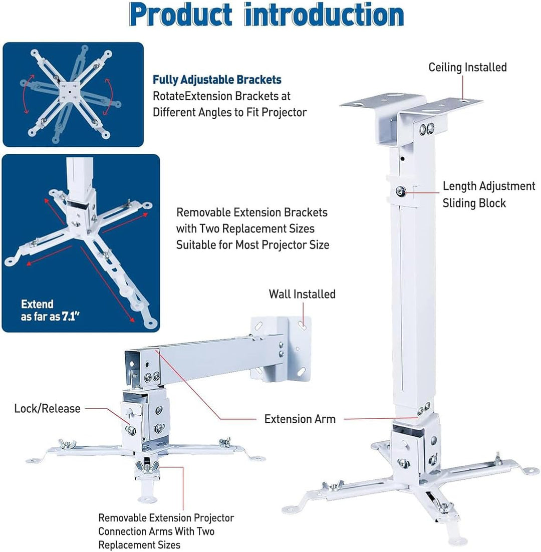 Diagram of a projector mount with labeled features on a white background
