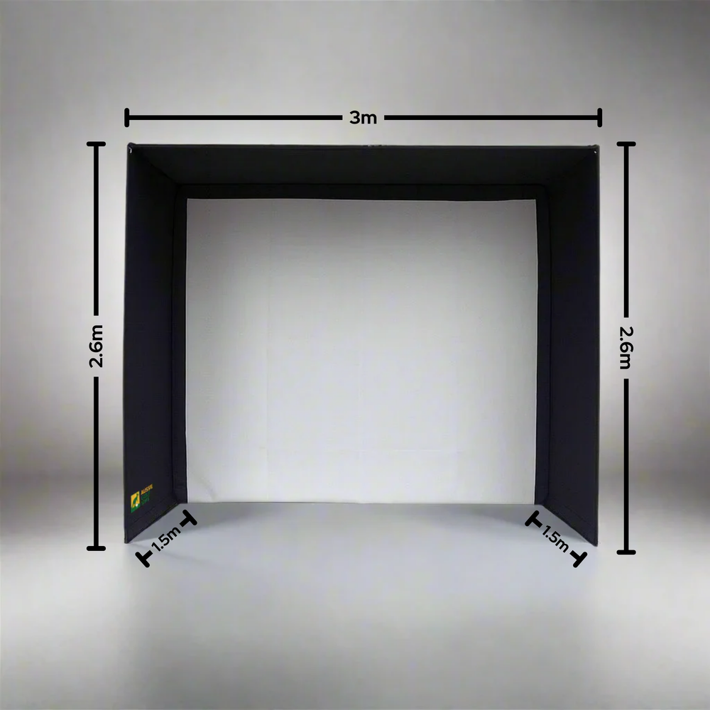 Golf Simulator with measurements with grey background