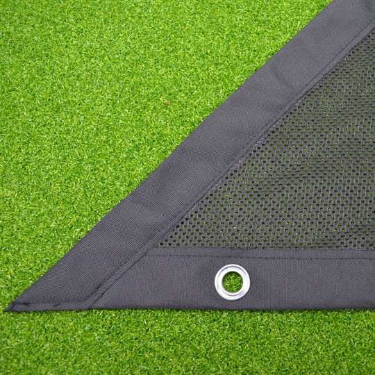 Close up of side netting for indoor golf simulator