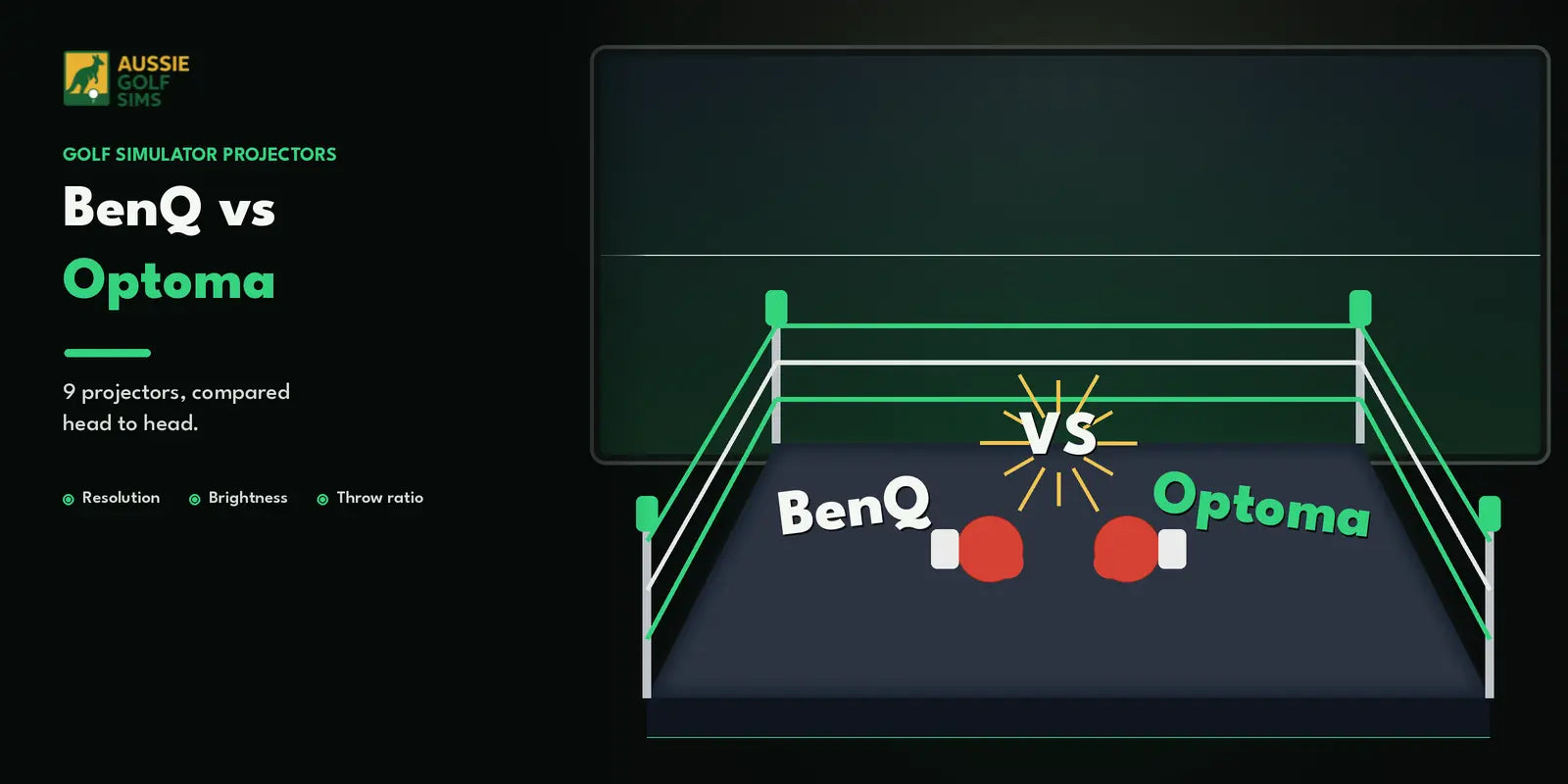 BenQ vs Optoma golf simulator projectors face off in a boxing ring - head-to-head comparison