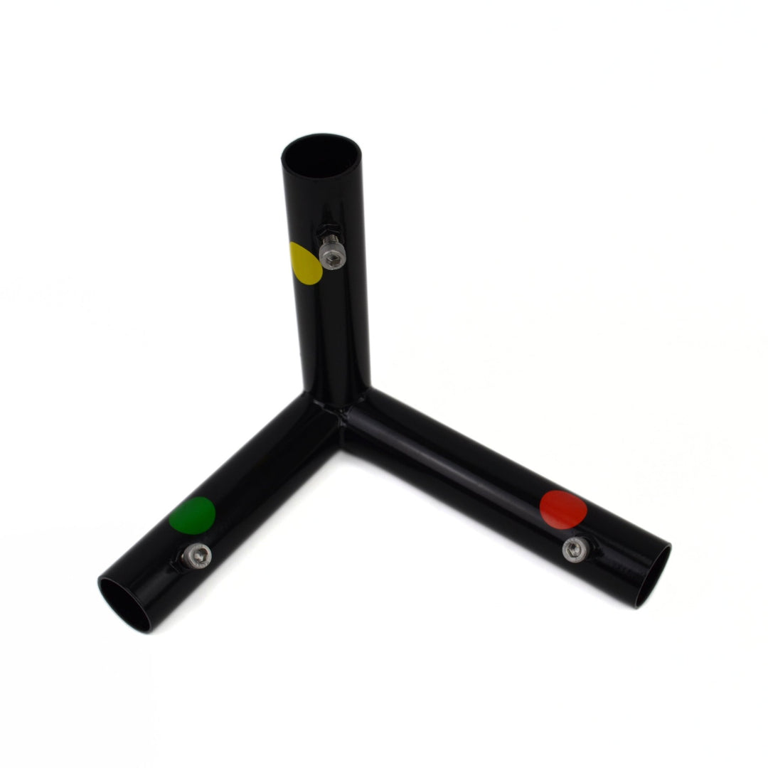 Black 3 Way corner fitting for DIY Golf Sim Enclosure with white background 
