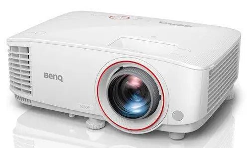 White BenQ TH671ST 1080P golf simulator projector with a prominent lens outlined in red.
