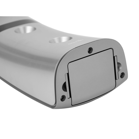 Silver Golf Joy GDS Pro Launch Monitor, compact with a battery compartment cover on the end.