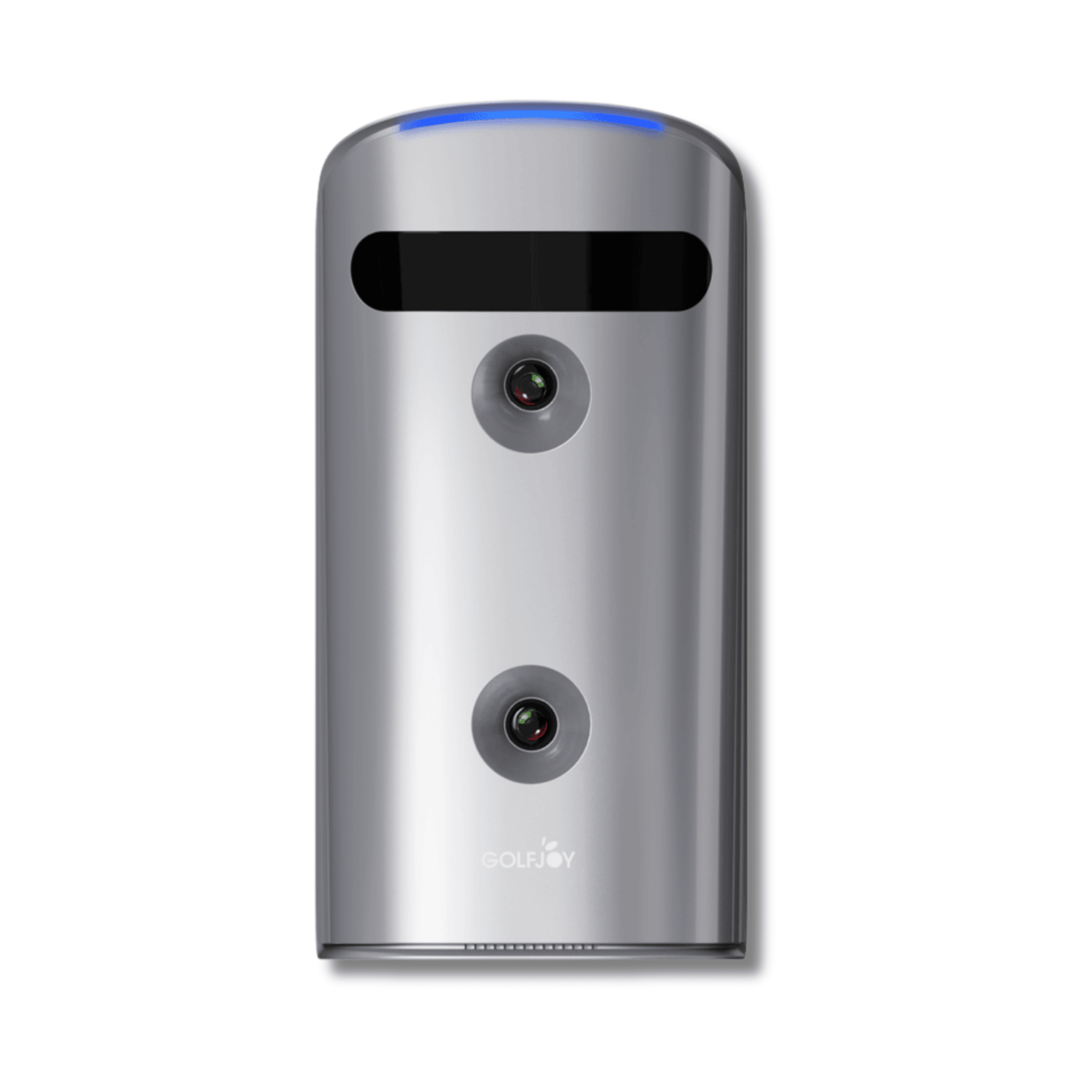 Silver Golf Joy GDS Pro launch monitor with dual cameras and a blue LED light at the top.
