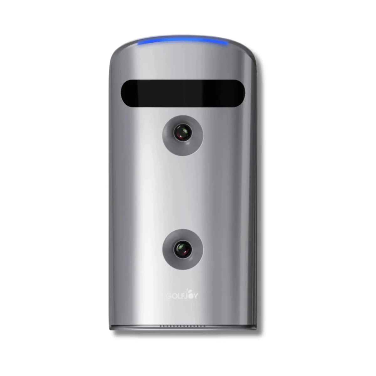 Silver Golf Joy GDS Pro launch monitor with dual cameras and a blue LED light at the top.