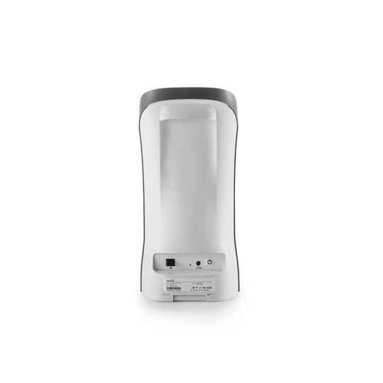 Back view of a white Golf Joy Spica 3 launch monitor with a dark gray top and power controls.