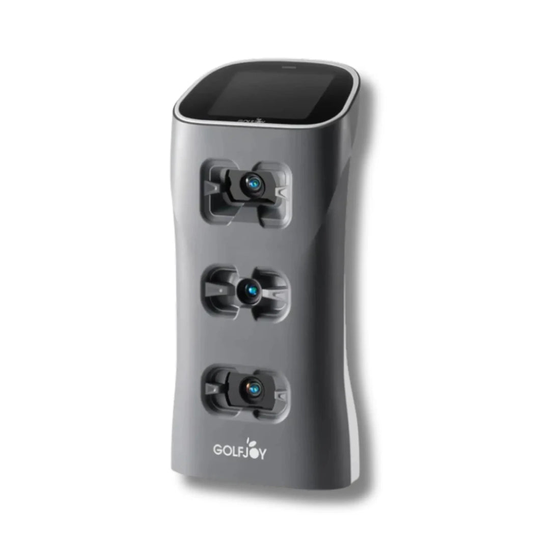 Gray Golf Joy Spica 3 launch monitor with three visible cameras and a top screen.