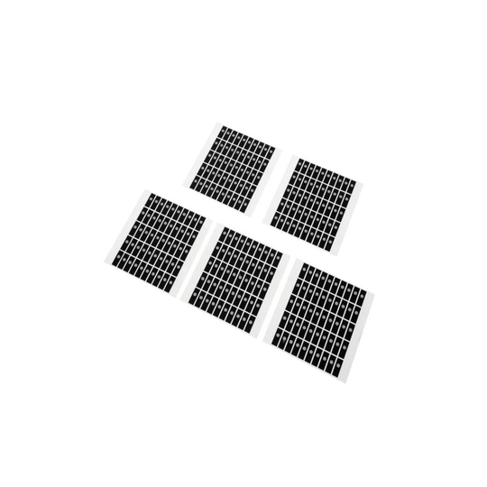 Five sheets of small, black and white reflective golf ball stickers for the Golf Joy Spica 3 Launch Monitor.