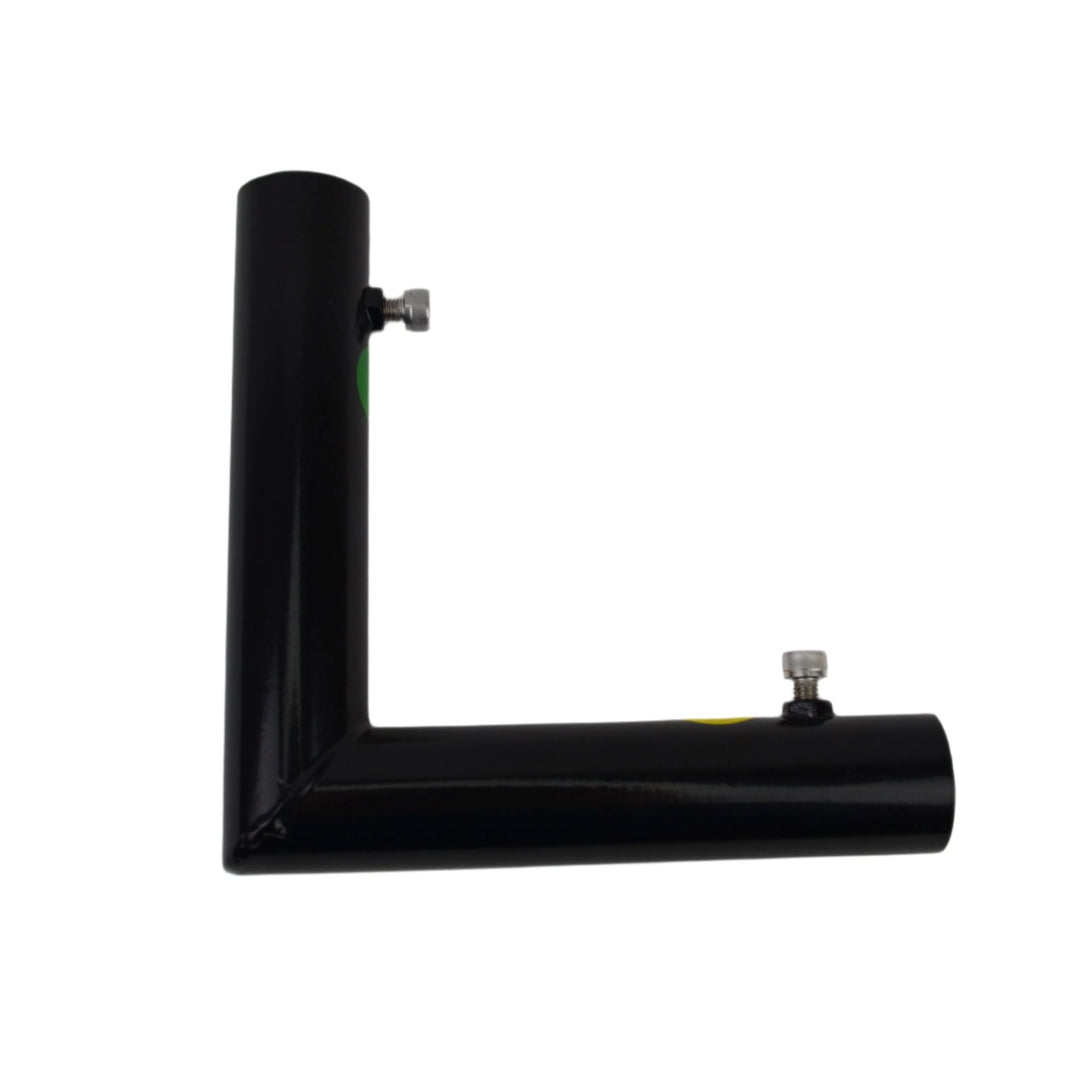 Black L Shaape corner fitting for DIY Golf Sim Enclosure with white background 