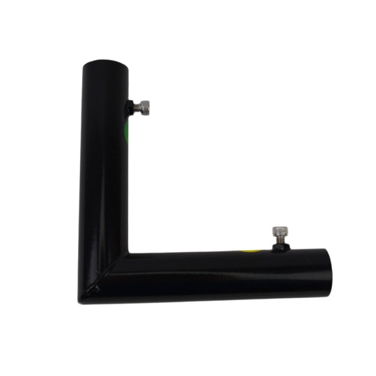 Black L Shaape corner fitting for DIY Golf Sim Enclosure with white background 