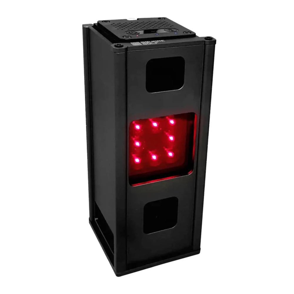Black metal protective case for Square Golf device with red infrared lights.